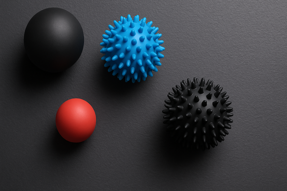 Picture of 4 massage balls against a black background
